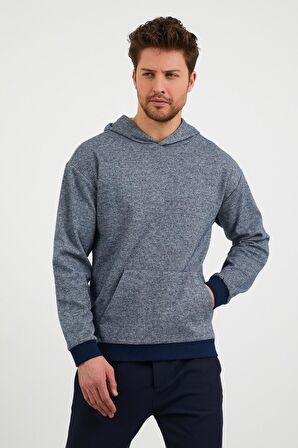 Erkek Kapüşonlu Kanguru Cepli Günlük Sweatshirt Mavi