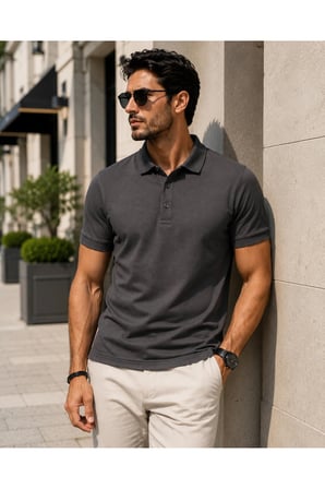 Erkek Polo Yaka füme Tişört Likralı Pike Kumaş Terletmez Slim Fit Günlük Şık Tasarım