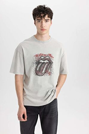 DeFacto Rolling Stones Comfort Regular Fit Rahat Kalıp Bisiklet Yaka Kısa Kollu Tişört B5524AX24SPGR91