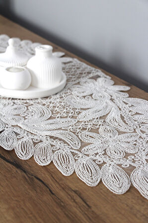 Dantel Kordon Örme Detay Masa Runner Fiskos Örtüsü 100x35 cm 1010-Kelebek