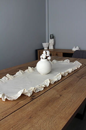Fırfırlı Keten Masa Runner 40x110 cm  5001-Fırfır