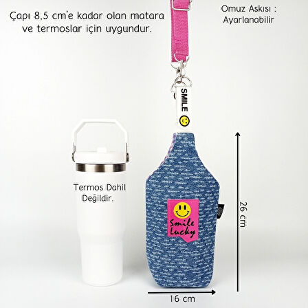 Woodycord El Yapımı U Model Kot Matara Termos Kılıfı Smile Lucky iceflow 0,89