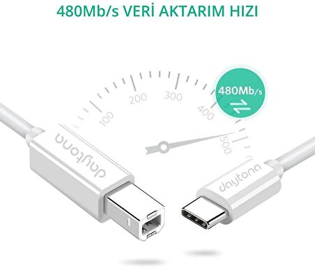 Daytona Tb1-2 Type-C To USB B Telefon Bilgisayar Tablet Için Mıdı Org Elektrikli Piyano Yazıcı Konnektörü Çevirici Kablo (2Metre)