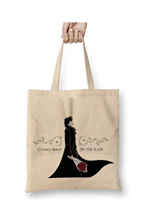 Cowboy Bebop Anime v1 Beyaz Bez Çanta Uzun Saplı Alışveriş Çantası Plaj Çantası