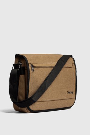 SR-011 UNISEX Kanvas Postacı Çantası Askılı Omuz Çantası Okul Çantası Körüklü Çapraz Çanta BEJ