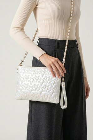 VT-003 YILDIZ DİKİŞLİ KADIN EL ÇANTASI CLUTCH ÇANTA OMUZ ÇANTASI ÇAPRAZ ÇANTA PÖRTFÖY ÇANTA BEYAZ
