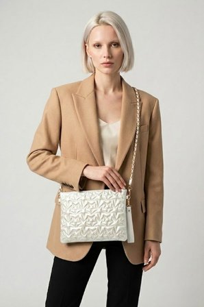 VT-003 YILDIZ DİKİŞLİ KADIN EL ÇANTASI CLUTCH ÇANTA OMUZ ÇANTASI ÇAPRAZ ÇANTA PÖRTFÖY ÇANTA BEYAZ