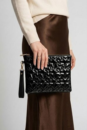 VT-003 YILDIZ DİKİŞLİ KADIN EL ÇANTASI CLUTCH ÇANTA OMUZ ÇANTASI ÇAPRAZ ÇANTA PÖRTFÖY ÇANTA RUGAN SİYAH