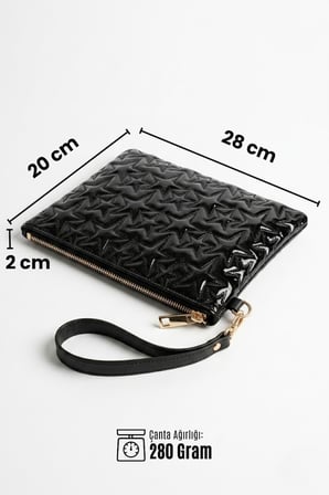 VT-003 YILDIZ DİKİŞLİ KADIN EL ÇANTASI CLUTCH ÇANTA OMUZ ÇANTASI ÇAPRAZ ÇANTA PÖRTFÖY ÇANTA RUGAN SİYAH