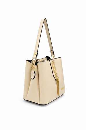 Sedef çanta SS 1438 Gold Detaylı 3 Bölmeli Omuz Ve Çapraz Çanta KREM