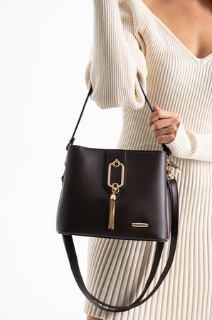 Sedef çanta SS 1438 Gold Detaylı 3 Bölmeli Omuz Ve Çapraz Çanta KAHVERENGİ