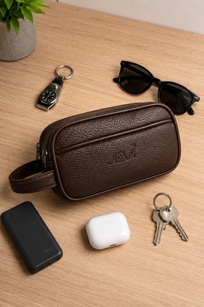 AR-01 Erkek Siyah Suya Dayanıklı Suni Vegan Deri Traşlık Bakım Seyahat El Çantası Portföy/clutch KAHVERENGİ
