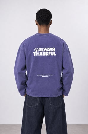 Erkek Always Baskılı Yıkamalı Oversize Long Sleeve Mor