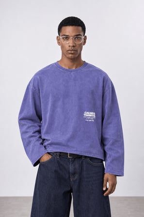 Erkek Always Baskılı Yıkamalı Oversize Long Sleeve Mor