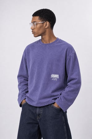 Erkek Always Baskılı Yıkamalı Oversize Long Sleeve Mor