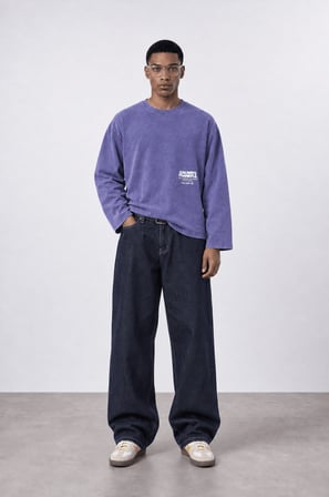 Erkek Always Baskılı Yıkamalı Oversize Long Sleeve Mor