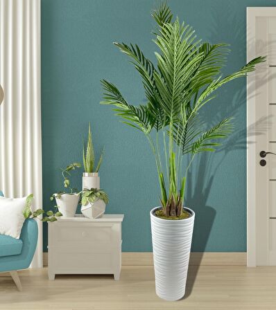 Yapay Ağaç Areka Ağacı Beyaz Uzun Kumsal Vazoda Palmiye Ağacı Yapay Areka 190cm