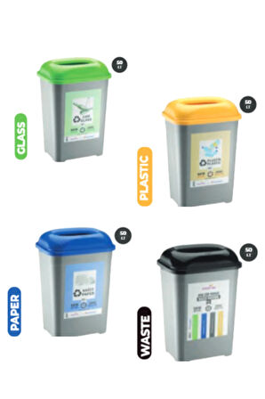 Geri Dönüşüm Atık Kağıt Atık Plastik Atık Cam Atık 4'lü Geri Dönüşüm Sıfır Atık Kutuları 50 LT