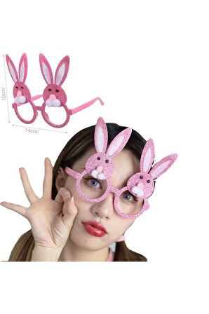Pembe Renk Simli Tavşan Şeklinde Camsız Parti Gözlüğü 1 Adet 14x15 cm