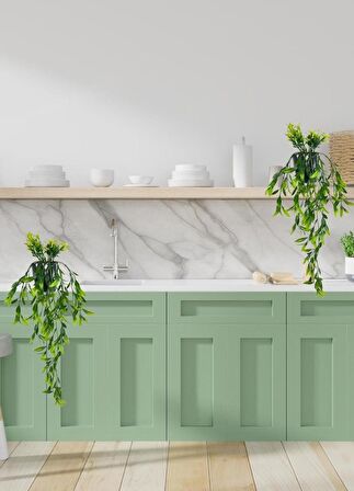 Yapay Çiçek Sarkan Fesleğen Yapraklı Bitki Küçük Siyah Saksıda Yapay Sarmaşık 55cm
