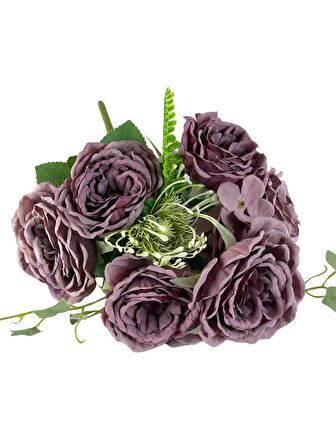 Yapay Çiçek Pastel Lila Şakayık 9 Dallı 7 Güllü Büyük Boy Demet 40cm
