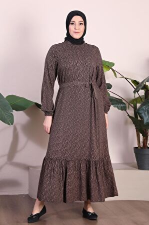 Kadın Buyuk Beden Elbise Tesettur Giyim Hakim Yaka Çıtır Desen 