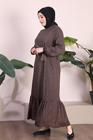Kadın Buyuk Beden Elbise Tesettur Giyim Hakim Yaka Çıtır Desen 