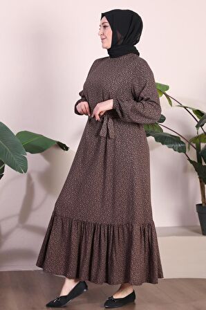 Kadın Buyuk Beden Elbise Tesettur Giyim Hakim Yaka Çıtır Desen 