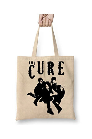 The Cure Rock Beyaz Bez Çanta Uzun Saplı Alışveriş Çantası Plaj Çantası