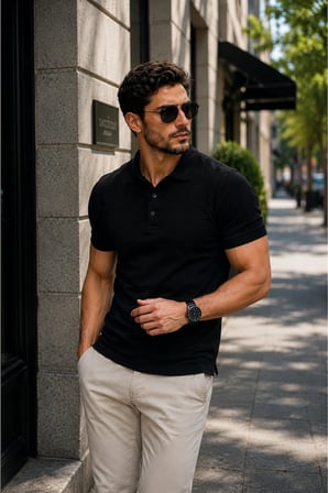 Erkek Polo Yaka Siyah Tişört Likralı Pike Kumaş Terletmez Slim Fit Günlük Şık Tasarım