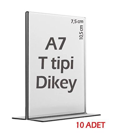 A7 T-Tipi Dikey Şeffaf Pleksi Mika Föylük Menü Broşürlük Etiketlik (10 Adet)