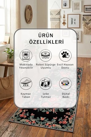 Patruşka Yıkanabilir Kaymaz Taban Dijital Baskılı Yolluk Halı