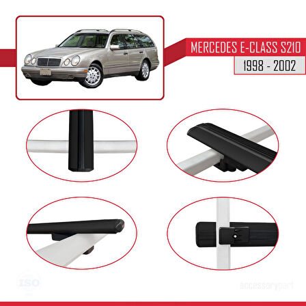 Mercedes E Class S210 Wagon 1998-2002 Arası ile Uyumlu BASIC Model Ara Atkı Tavan Barı Siyah 2 Adet