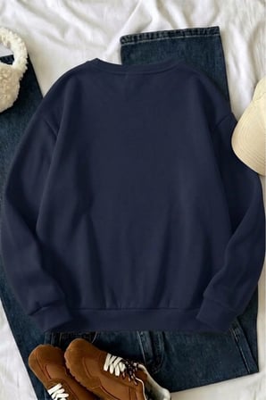 Unisex BALIK Baskılı Bisiklet Yaka Sweatshirt