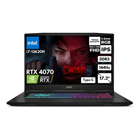 MSI Katana 17 i7-13620H 16-GBDDR5 4 TBSSD RTX4070 (8GB) 17.3" FHD 144Hz Freedos Gaming Laptop B13VGK-1030XTRHMF12