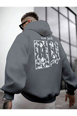 Erkek Sırt NY Baskılı Kapüşonlu Sweatshirt
