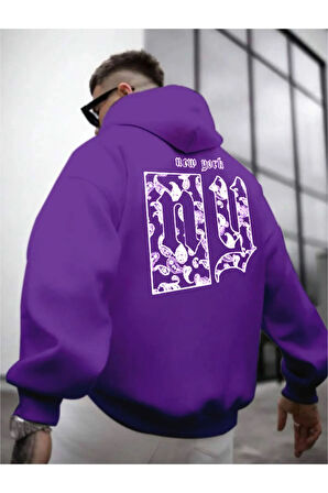 Erkek Sırt NY Baskılı Kapüşonlu Sweatshirt
