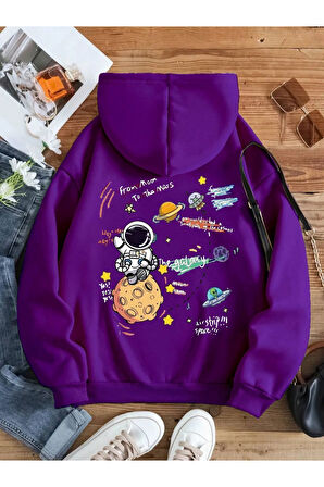 Kadın Galaxy Sırt Baskılı Oversize Sweatshirt