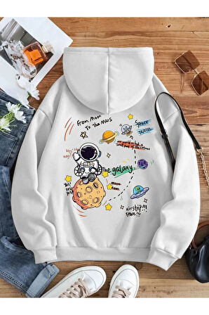 Kadın Galaxy Sırt Baskılı Oversize Sweatshirt