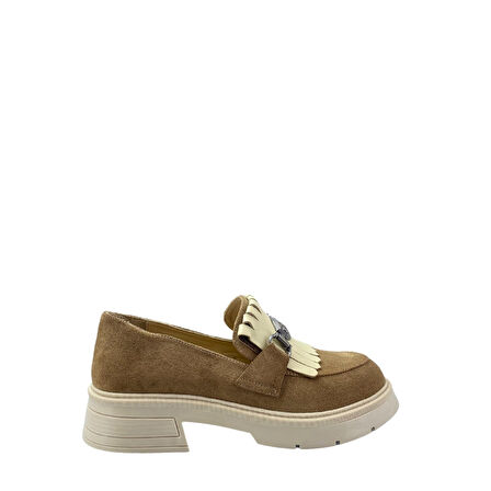  Disparita 257003 Hakiki Deri Loafer Kadın Ayakkabı Tokalı Fırfırlı