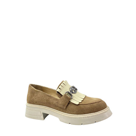  Disparita 257003 Hakiki Deri Loafer Kadın Ayakkabı Tokalı Fırfırlı