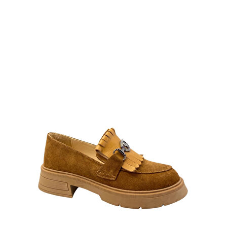  Disparita 257003 Hakiki Deri Loafer Kadın Ayakkabı Tokalı Fırfırlı