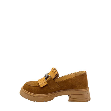  Disparita 257003 Hakiki Deri Loafer Kadın Ayakkabı Tokalı Fırfırlı