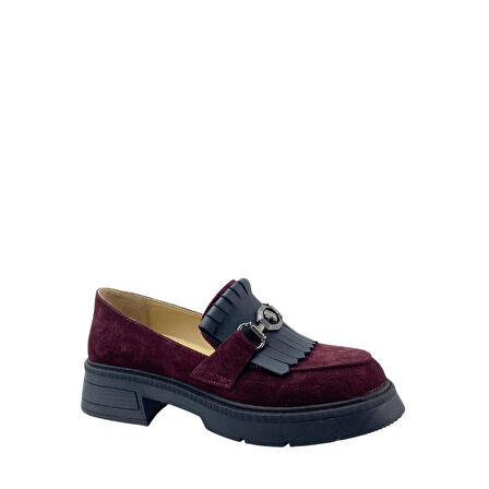  Disparita 257003 Hakiki Deri Loafer Kadın Ayakkabı Tokalı Fırfırlı