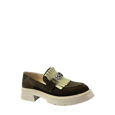  Disparita 257003 Hakiki Deri Loafer Kadın Ayakkabı Tokalı Fırfırlı