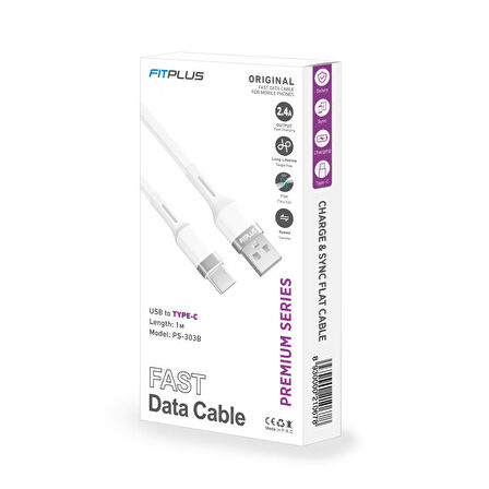FitPlus Premium PS-303 Type-C Data/Şarj Kablosu 2.4A 1mt