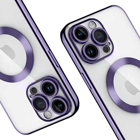 iPhone 14 Pro Max Kılıf Magsafe Özellikli Metal Lazer Silikon Kapak