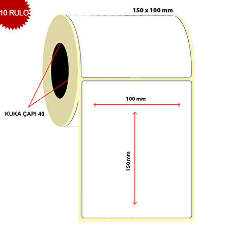 Barkod 100x150 Termal Etiket Eko Termal 250 Sarım 10 Rulo (2500 Adet)