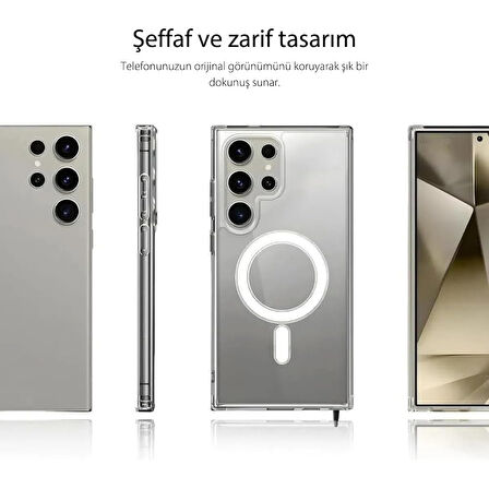 Samsung Galaxy S23 Ultra Kılıf Magsafe Özellikli Şeffaf Silikon Kapak