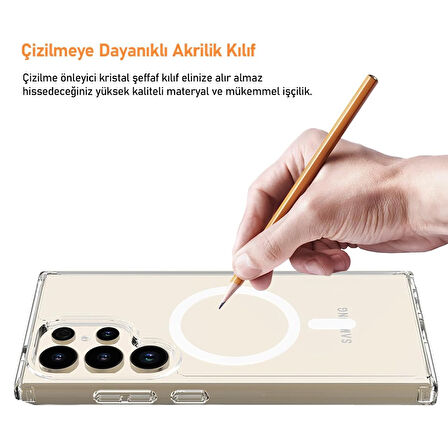 Samsung Galaxy S24 Ultra Kılıf Magsafe Özellikli Şeffaf Silikon Kapak